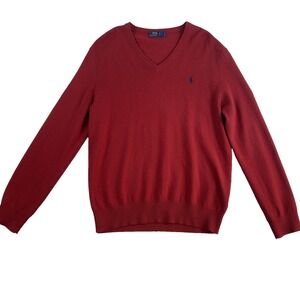 Polo Ralph Lauren Knit Sweater Sz M Red 100% Merino Wool Soft Italian Yarn